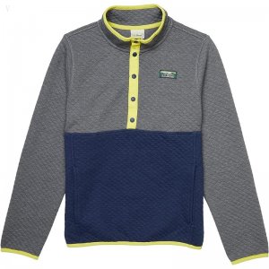 L.L.Bean Quilted Snap 1/4 Pullover (Big Kids) Charcoal Heather/Nautical Navy ID-nM95AJwO