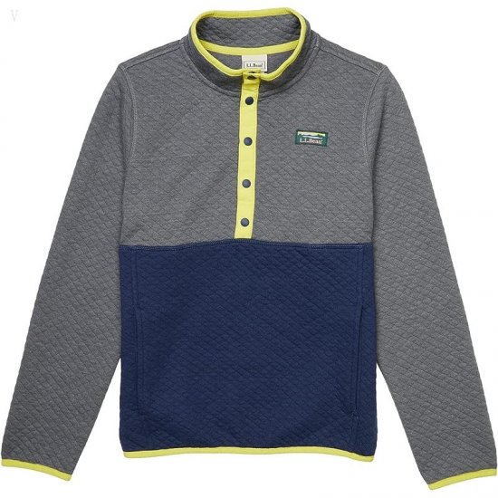 L.L.Bean Quilted Snap 1/4 Pullover (Big Kids) Charcoal Heather/Nautical Navy ID-nM95AJwO