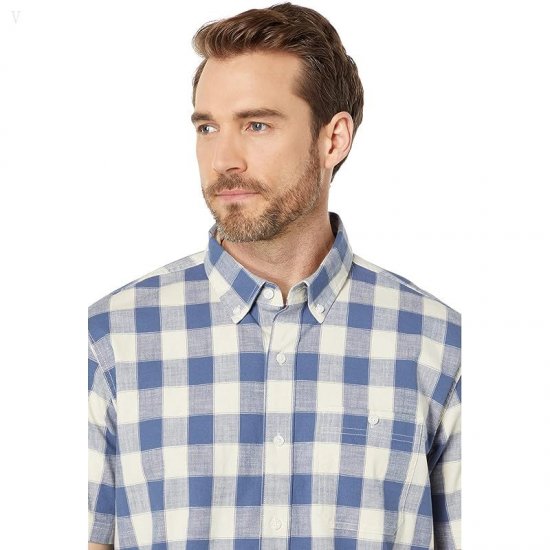 L.L.Bean Comfort Stretch Chambray Shirt Short Sleeve Traditional Fit Plaid Vintage Indigo ID-WEjoRphi