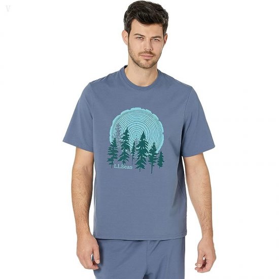 L.L.Bean Wicked Soft Knit Pajamas Short Sleeve Regular Vintage Indigo Tree Ring ID-T7QxIwrx