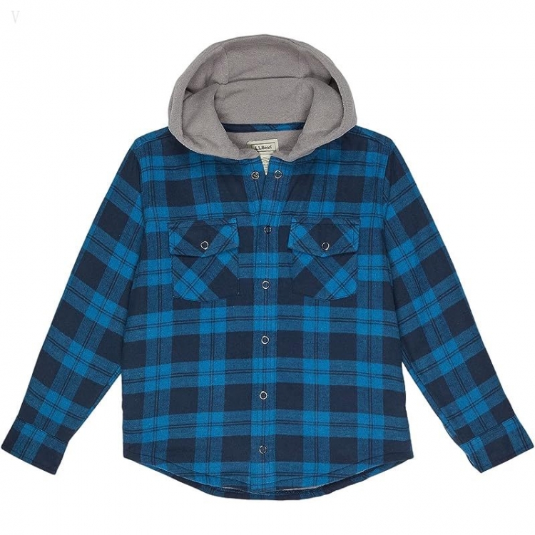 L.L.Bean Fleece Lined Flannel Shirt Hooded Plaid (Little Kids) Marine Blue ID-U7JvLGMx - Click Image to Close