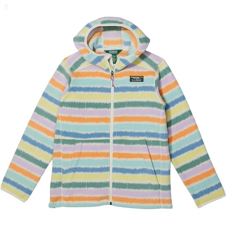 L.L.Bean Mountain Classic Fleece Hooded Print (Little Kids) Cream Multi Stripe ID-TERF16Zn - Click Image to Close