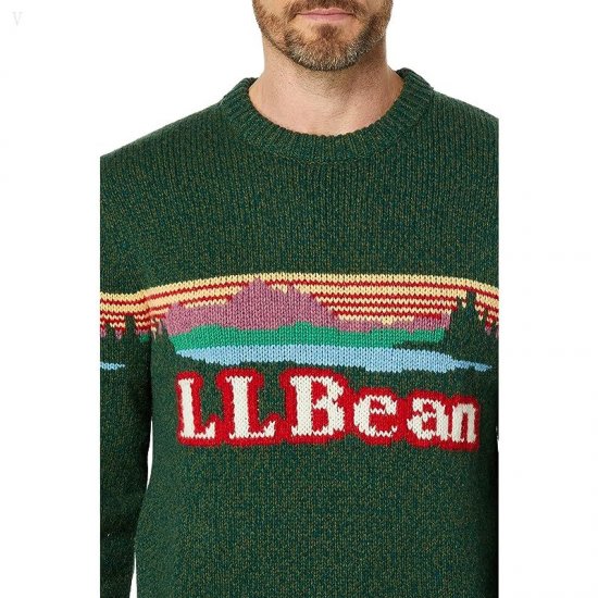 L.L.Bean Classic Raggwool Crew Sweater Intarsia Forest Shade Katahdin ID-MKouSgwW
