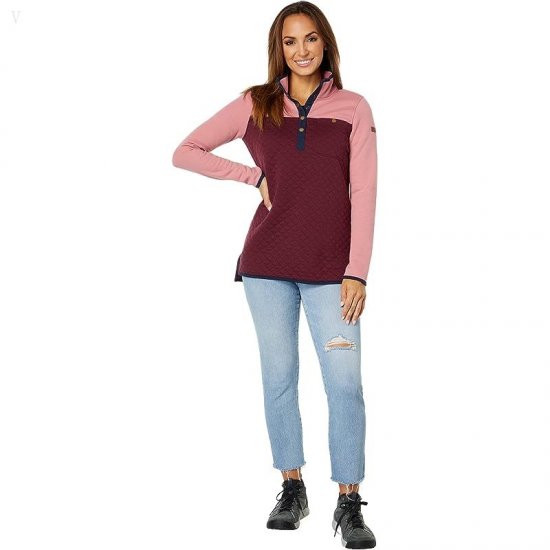 L.L.Bean Quilted Sweatshirt Mock Neck Tunic Color-Block Rose Wash/Deep Wine ID-GHLuMMtt