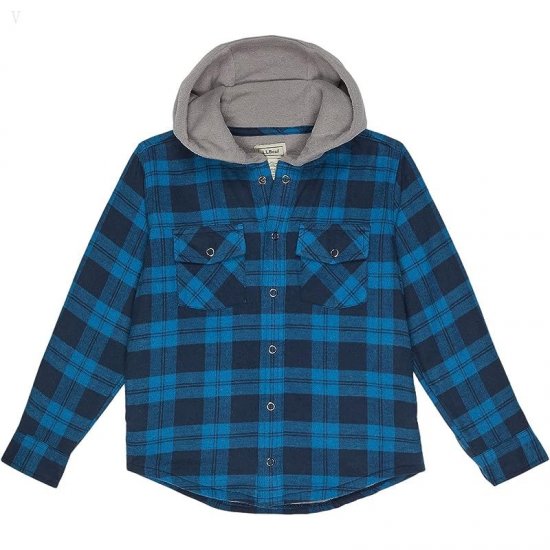 L.L.Bean Fleece Lined Flannel Shirt Hooded Plaid (Little Kids) Marine Blue ID-U7JvLGMx