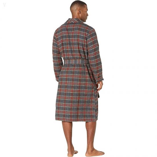 L.L.Bean Scotch Plaid Flannel Robe Sherpa Lined Regular Grey Stewart ID-BFjwKjgN
