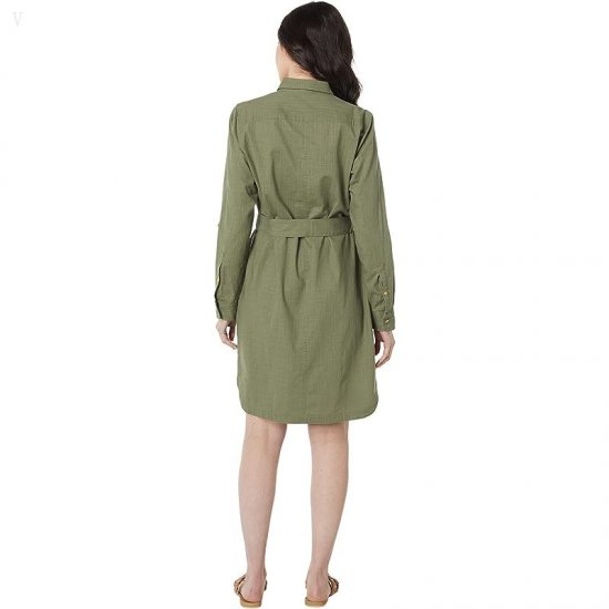 L.L.Bean Signature Camp Shirtdress Button Front Olive Gray ID-fSPrxyLz