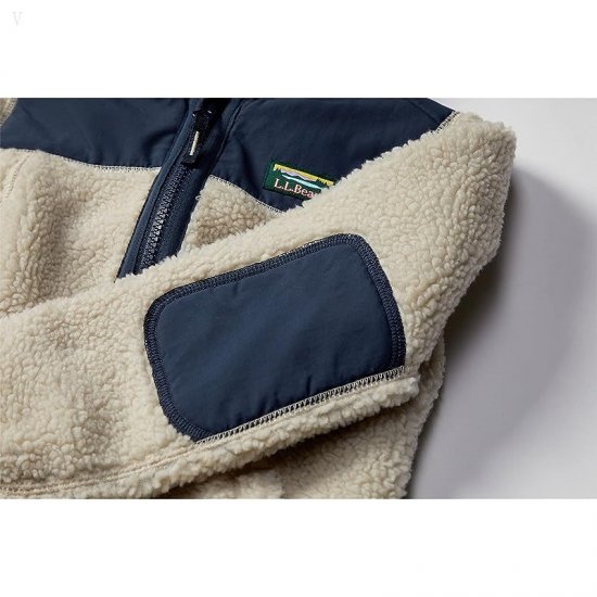 L.L.Bean Sherpa Fleece Hooded Jacket (Little Kids) Soapstone/Carbon Navy ID-FJoCFlyz