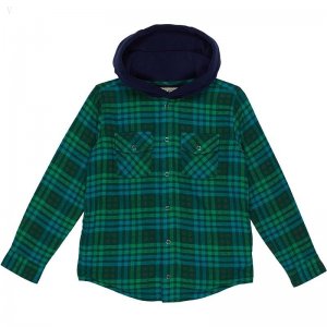 L.L.Bean Fleece Lined Flannel Shirt Hooded Plaid (Little Kids) Rainforest ID-oSj6s3Az