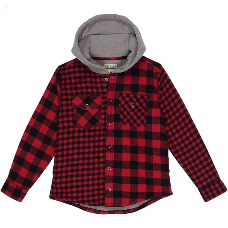 L.L.Bean Fleece Lined Flannel Shirt Hooded Plaid (Big Kids) Deep Red ID-dDWLrNHe - Click Image to Close