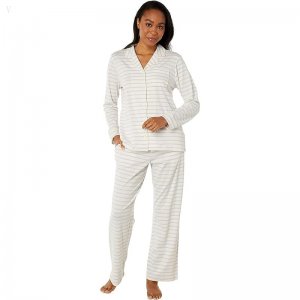 L.L.Bean Super Soft Shrink-Free Button Front Pajama Set Stripe Pastel Lilac ID-sQn49oxR
