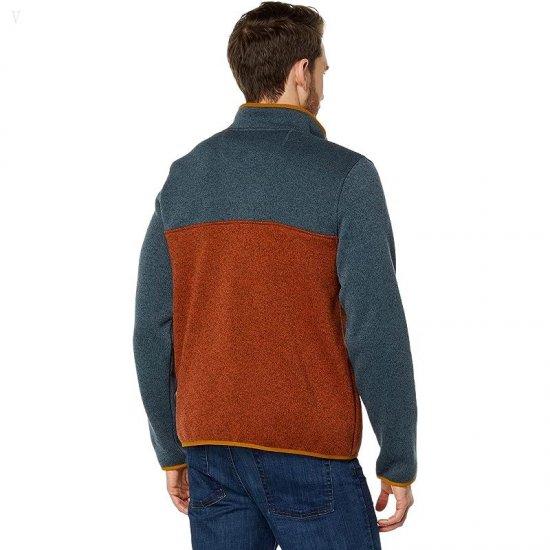 L.L.Bean Sweater Fleece Pullover Color-Block Regular Rangley Blue/Light Mahogany ID-ycxd0hS6