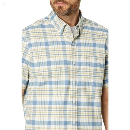 L.L.Bean Comfort Stretch Oxford Short Sleeve Slightly Fitted Plaid Vanilla ID-M9xjy8v2
