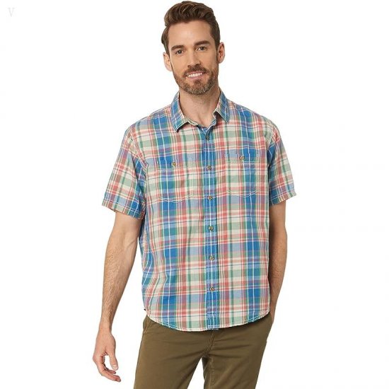 L.L.Bean Rugged Linen Blend Short Sleeve Shirt Plaid Traditional Fit Mineral Red ID-lqTuJlNs