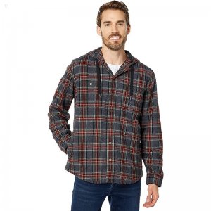 L.L.Bean Scotch Plaid Hooded Shirt Slightly Fitted Regular Grey Stewart ID-GRRl6GE8