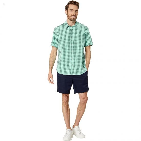 L.L.Bean Organic Seersucker Shirt Short Sleeve Slightly Fitted Plaid Pale Turquoise ID-y3Ba6DZk