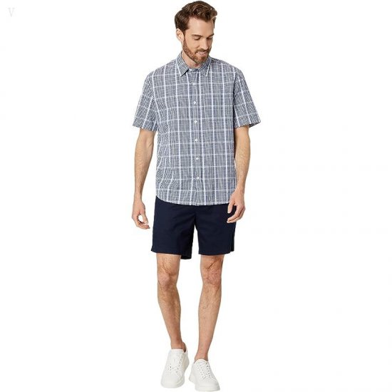 L.L.Bean Organic Seersucker Shirt Short Sleeve Slightly Fitted Plaid True Navy ID-Jz9qEfyf