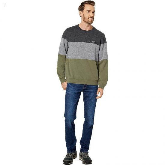 L.L.Bean 1912 Sweatshirt Crew Neck Color-Block Regular Deep Olive/Charcoal Heather ID-MplvCLgW