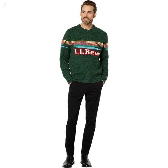 L.L.Bean Classic Raggwool Crew Sweater Intarsia Forest Shade Katahdin ID-MKouSgwW