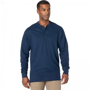 L.L.Bean River Driver Shirt Long Sleeve Henley Regular Bright Navy Heather ID-hIkqjE6d