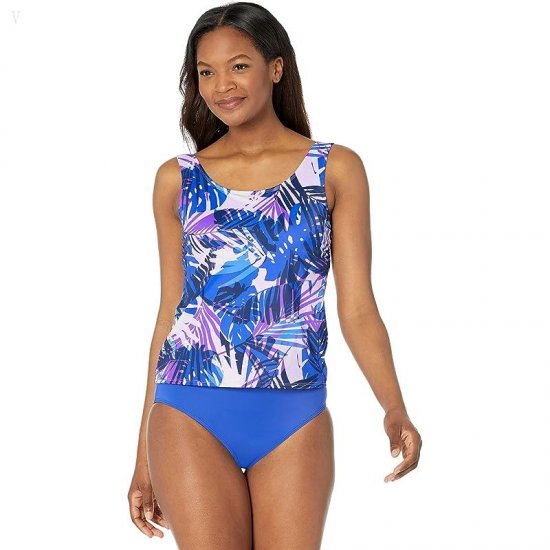 L.L.Bean BeanSport Scoop Neck Tankini Top Print Lilac Palm ID-2ngOcuUH