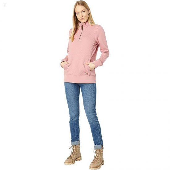 L.L.Bean Quilted Sweatshirt 1/4 Zip Pullover Long Sleeve Rose Wash ID-X2CrWwCs