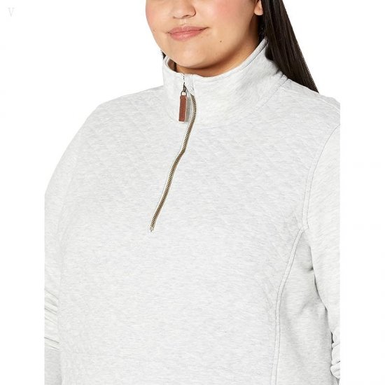 L.L.Bean Plus Size Quilted Sweatshirt 1/4 Zip Pullover Long Sleeve Light Gray Heather ID-leHqSBeD