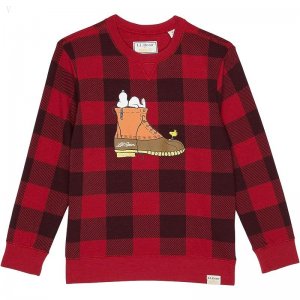 L.L.Bean L.L.Bean X Peanuts Crew Sweatshirt Printed (Big Kids) Deep Red Buffalo ID-kTX1iVuu