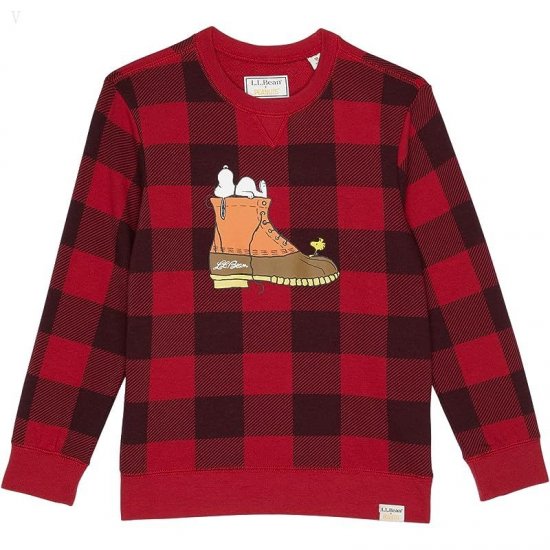 L.L.Bean L.L.Bean X Peanuts Crew Sweatshirt Printed (Big Kids) Deep Red Buffalo ID-kTX1iVuu