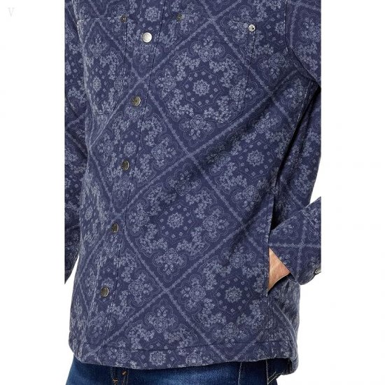 L.L.Bean Signature 1933 Chamois Cloth Shirt Lined Pattern Regular Dark Indigo Bandana ID-8yQQqhA8