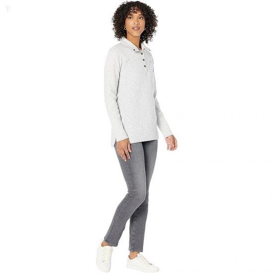 L.L.Bean Quilted Sweatshirt Mock Neck Tunic Light Gray Heather ID-WoudFQMw