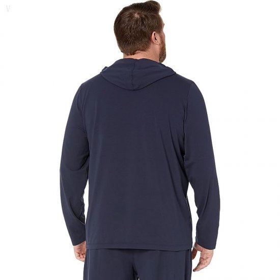 L.L.Bean Wicked Soft Knit Pajamas Long Sleeve Hoodie Tall Classic Navy Charging Moose ID-HeIzSHbQ