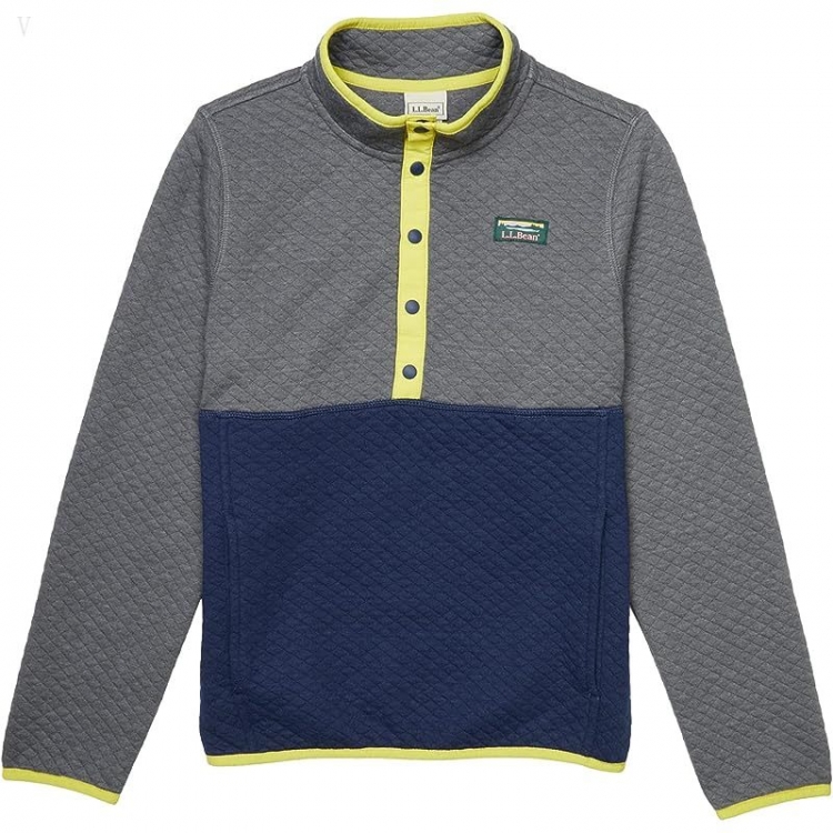 L.L.Bean Quilted Snap 1/4 Pullover (Big Kids) Charcoal Heather/Nautical Navy ID-nM95AJwO - Click Image to Close