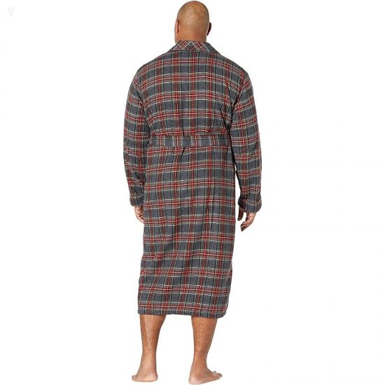 L.L.Bean Scotch Plaid Flannel Robe Sherpa Lined Tall Grey Stewart ID-8ZcKu07C