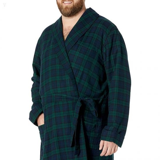 L.L.Bean Scotch Plaid Flannel Robe Sherpa Lined Tall Black Watch ID-JgoFXerJ