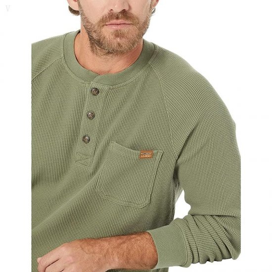 L.L.Bean BeanBuilt Waffle Henley Deep Olive ID-WNdzE5fo
