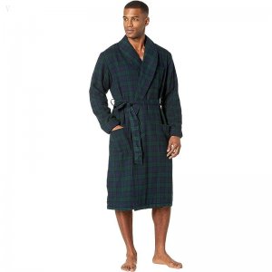 L.L.Bean Scotch Plaid Flannel Robe Sherpa Lined Regular Black Watch ID-aI0Elcjr