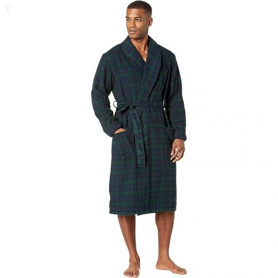 L.L.Bean Scotch Plaid Flannel Robe Sherpa Lined Regular Black Watch ID-aI0Elcjr