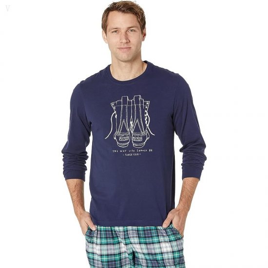L.L.Bean Camp Pajamas Set Regular Bright Navy ID-7QzotDSM