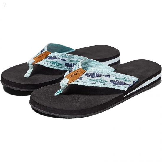 L.L.Bean Classic Maine Isle Flip-Flop 3 Motif Aqua Light/Soft Juniper Woodblock Fish ID-mfIqCiyp