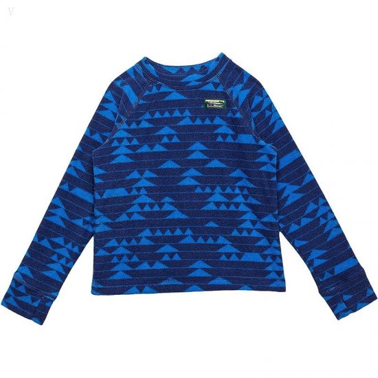 L.L.Bean Fitness Fleece Long Sleeve Tee Print (Big Kids) Deep Sapphire/Mountain Print ID-wAWC5S6E