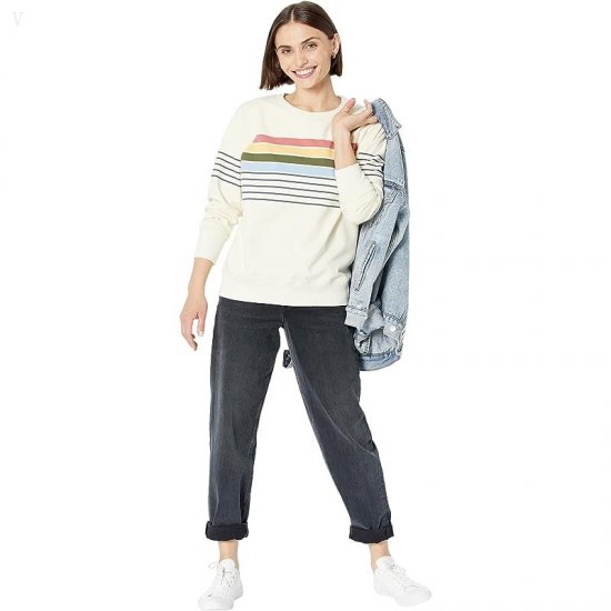 L.L.Bean Petite 24/7 Sweats Crew Stripe Cream Multi Stripe ID-S2KLZM72