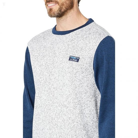 L.L.Bean Lightweight Sweater Fleece Top Long Sleeve Color-Block Regular Light Gray Heather/Mariner Blue Heather ID-CWHlK1oF