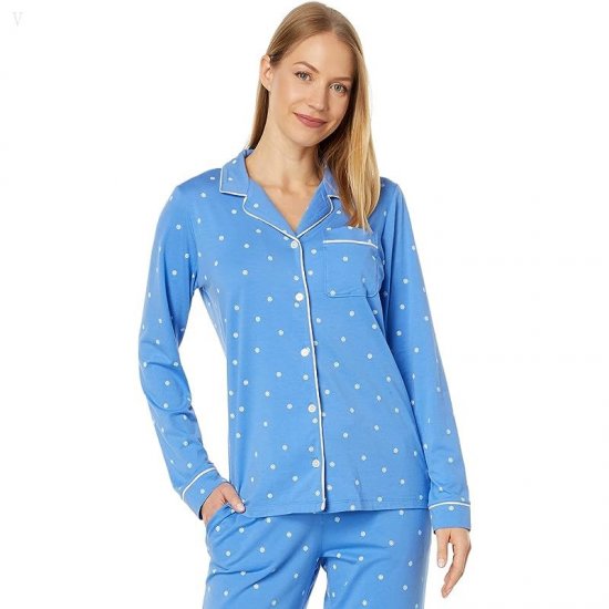 L.L.Bean Super Soft Shrink-Free Button Front Pajama Set Print Arctic Blue Medallion Dot ID-Jg0G6GfI