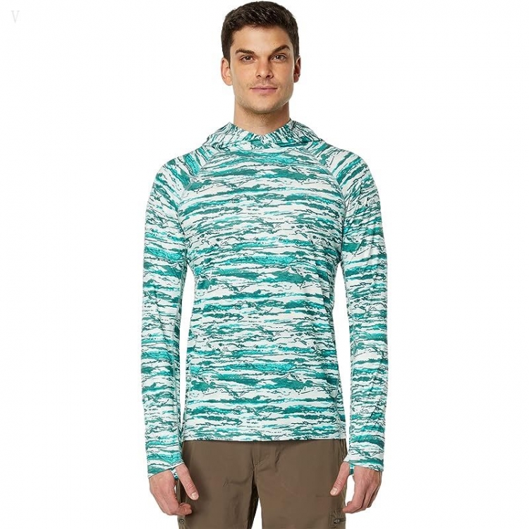 L.L.Bean Swift River Cooling Hooded Printed Rashguard Deep Azure Ascent ID-oVO3v0Wb - Click Image to Close