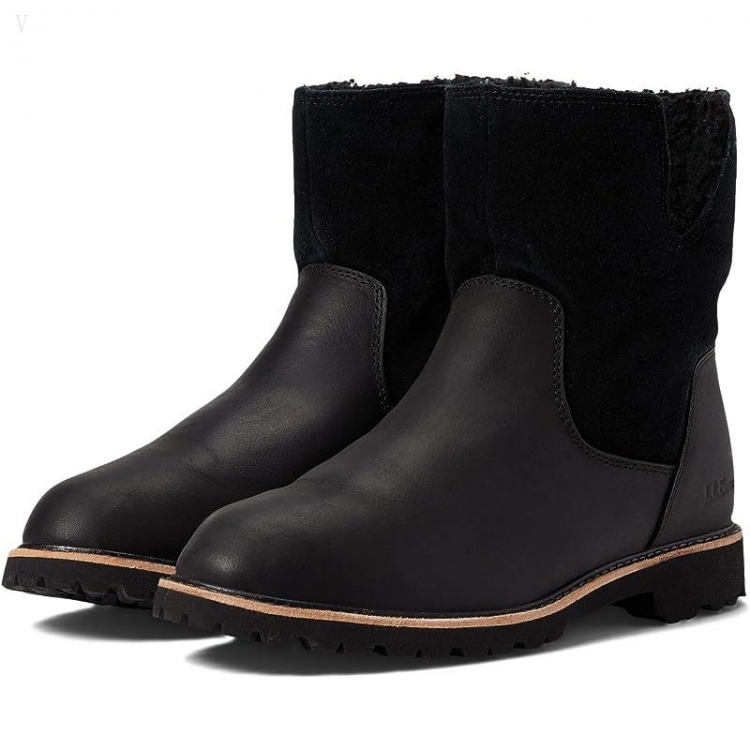 L.L.Bean Rugged Cozy Boot Mid Roll Down Black ID-keByBesd - Click Image to Close