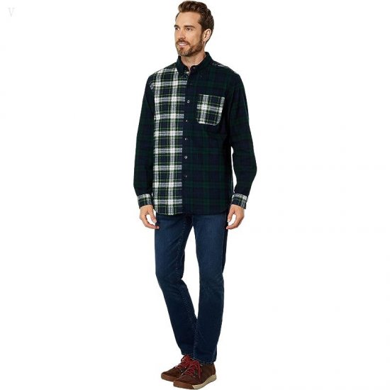 L.L.Bean Scotch Plaid Flannel Traditional Fit Shirt Black Watch Patchwork ID-TeS0sb9K