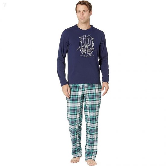 L.L.Bean Camp Pajamas Set Regular Bright Navy ID-7QzotDSM