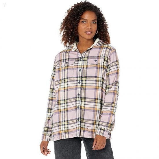 L.L.Bean Fleece Lined Flannel Shirt Hoodie Plaid Light Mauve ID-ohWU6HNi