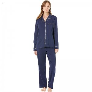 L.L.Bean Super Soft Shrink-Free Button Front Pajama Set Bright Navy ID-bjH3sB07